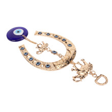 Blue Eye Wall Decor Amulet with Golden Elephant & Horseshoe, 22x8.5cm