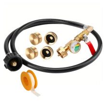 Propane Refill Adapter Hose with Gauge 36 Inch Brass Extension for 1LB Tank Safe On Off Control
