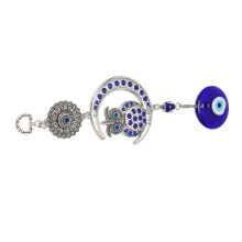 Amuleto con Occhio Turco Blu e Pendente Civetta per Protezione dai Danni