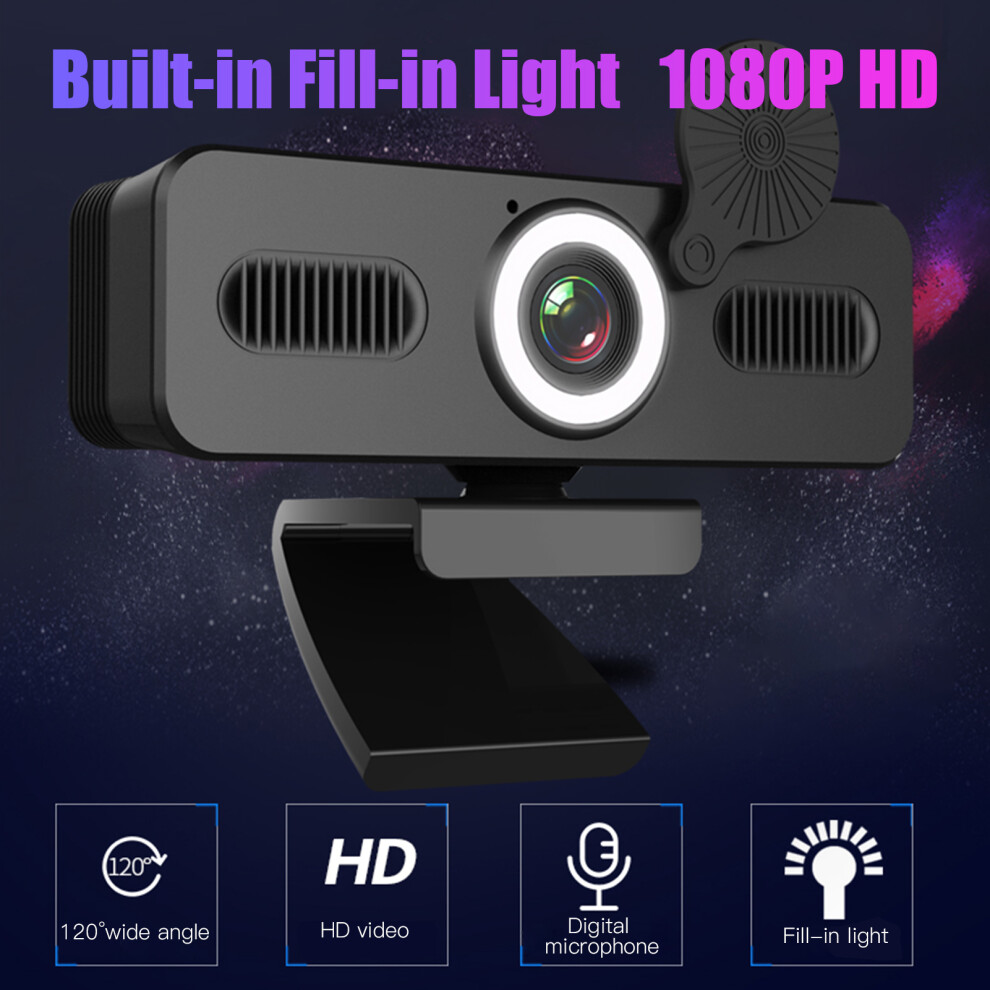 1080P Hd Webcam With Microphone 120 Wide Angle Fill Usb For Pc & Mac Light 4311377911650