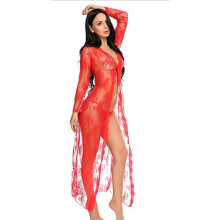 See Through Lingerie Set for Women, Lingerie Sleepwear Costume with Removable Satin Belt, Sheer Mesh Nightgown in Soft Floral Lace Fabric, Swimsuit