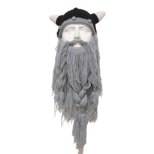 Knit Beard Hat for Men, Knitting Yarn Material Warm and Stylish Beanie with Full Facial Coverage, Barbarian Vagabond Viking Hairs Bearded Cosplay Cap
