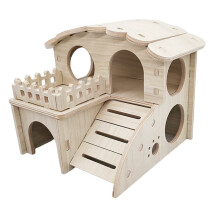 Hamster Hideout, Wooden Rat Playground with Versatile Use, Double Layered Small Animal Habitat, Simple Assembly Steps for Natural Wood Pet House,