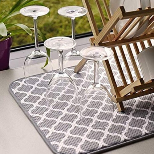 Dish Drying Mat For Countertop Organization, Quick Drying Multipurpose Drying Pad, Reversible Super Absorbent Microfiber Dish Drying Mat with 1