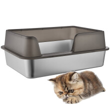 Roestvrijstalen kattenbak voor oudere katten. Gemakkelijk-Zwart