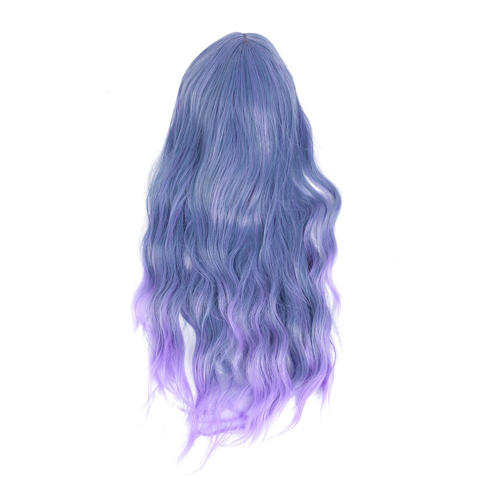 Gray/Blue Cosplay Wig With Bangs, 60Cm Long Synthetic Wig Heat Resistant Hairpiece Modern Stylish Design Fashionable Gradient High Quality Mesh