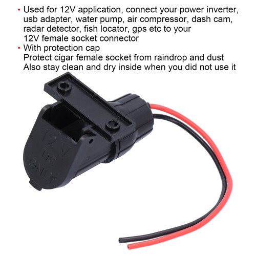 12V Car Motorcycle Cigarette Lighter Female Socket with Protection Cap 2