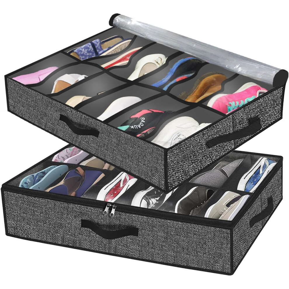 Under Bed Shoe Storage Organizer For Closet, Sturdy Premium Eco Friendly Underbed Shoes Container Box With Clear Window, Space Saving Organizer 9433291545256