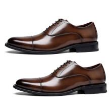 Formal Oxford Leather Shoes for Men, Breathable Genuine Leather Dress Shoes with Ortholite Cushioned Insole, British Style Cap Toe Oxfords with