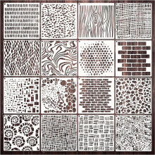 Stencils for Crafts Reusable 16 Pcs Texture Stencils Kit Geometric Layering for Spray Paint Wall Canvas Cake Card Art