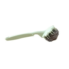 Ergonomic Steel Wire Ball Brush for Kitchen, Secure Gripping Multi Functional Cleaning Tool, Long Handle Scouring Scrubber for Pots Pans Dishes Sinks