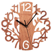 Wall Clock with Tree Design, Creative Wooden Tree Shape Open Face Wall Clock, Outdoor Garden Wall Clock for Home Office Living Room Decor, Silent Non
