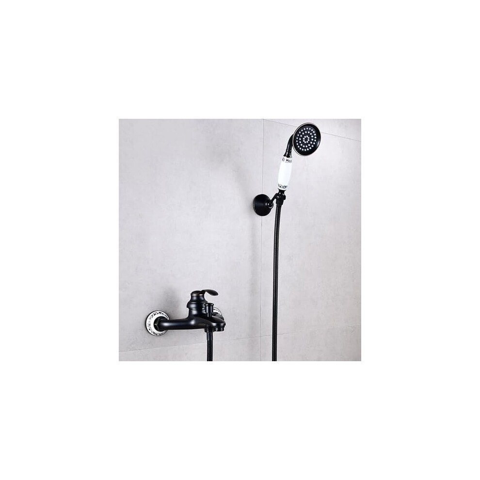 Vintage Bath Mixer Taps With Shower Wall Mounted Single Lever Bath Shower Mixer Tap Dual Outlet Antique Black 9199774365161