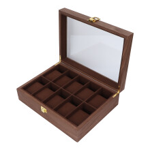 10 Grid Wooden Watch Box with Transparent Cover, 26.5x20x8cm