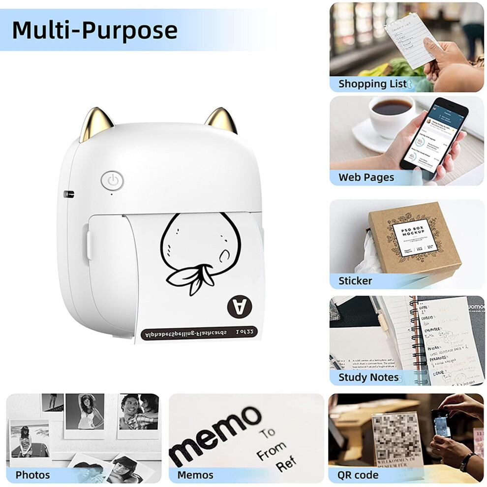 Mini Portable Thermal Printer 203Dpi Wireless Bt For Photos & Labels 7681377940583