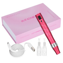 Kit profesional de machiaj permanent, aparat de tip stilou pentru sprâncene roz-roșu cu motor rafinat, design cu autoblocare pentru micropigmentare