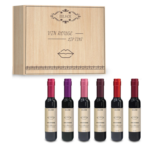 Αδιάβροχο ματ σετ lip gloss με σχέδιο μπουκαλιού κρασιού, φυσική σύνθεση βιταμίνης E,