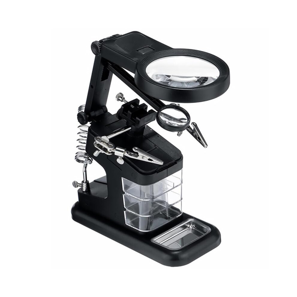 Desktop Soldering Station With Magnifying Glass, Adjustable Magnifier, Led Desk Magnifier, Acrylic Lens, Black 9187378679821