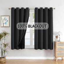 (Schwarz, 137 x 137 cm– 2 Paneele) 2er-Pack 100 % Verdunkelungsvorhänge, Ösen oben, Sonnenschutz, Privatsphäre, Wärmedämmung, Lärmreduzierung