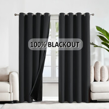(Schwarz, 137 x 213 cm– 2 Paneele) 2er-Pack 100 % Verdunkelungsvorhänge, Ösen oben, Sonnenschutz, Privatsphäre, Wärmedämmung, Lärmreduzierung