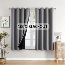 (Hellgrau, 93 x 114 cm– 2 Paneele) 2er-Pack 100 % Verdunkelungsvorhänge, Ösen oben, Sonnenschutz, Privatsphäre, Wärmedämmung, Lärmreduzierung