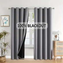 (Hellgrau, 137 x 160 cm– 2 Paneele) 2er-Pack 100 % Verdunkelungsvorhänge, Ösen oben, Sonnenschutz, Privatsphäre, Wärmedämmung, Lärmreduzierung