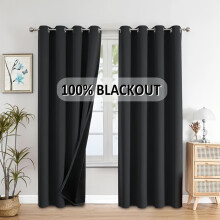 (Schwarz, 137 x 259 cm– 2 Paneele) 2er-Pack 100 % Verdunkelungsvorhänge, Ösen oben, Sonnenschutz, Privatsphäre, Wärmedämmung, Lärmreduzierung
