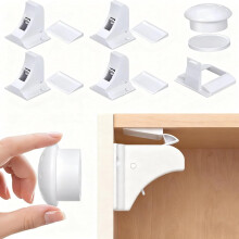 (4) Child Safety Magnetic Cabinet Locks 4 Pack Key-AOSITE Baby Proofing Magnetic Drawer Locks