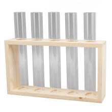 Terrario con 5 tubos de ensayo para plantas con soporte de madera, 22x12.5x4.5cm