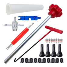 Tyre Valve Tool Kit with Ergonomic THook Handle, 30pcs Valve Stem Removal Set for Cars and Motorcycles