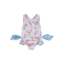 (5-6 Years, Pink) Pikkutyttöjen uimapuku, kukkakuvio, hihaton, raita, röyhelöinen uimapuku