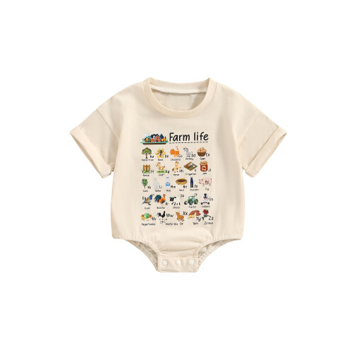 (0-3 Months, Beige) Tutina estiva per maniche corte.