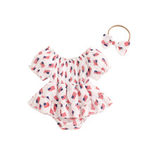 (0-6 Months, White) Ensemble 2 pièces pour bébé fille : barboteuse drapeau et bandeau assorti, parfait pour le 4 juillet.