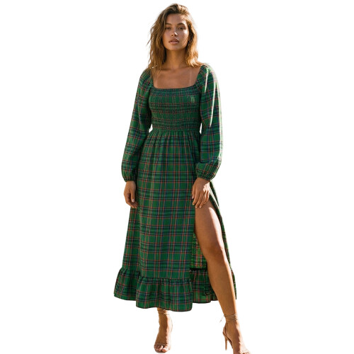 (L, Green) Robe longue d'automne occasions quotidiennes.