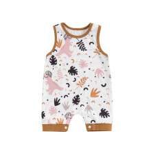 (3-6 Months, White) Tutina estiva senza maniche con stampa dinosauri e scollo rotondo per neonati e bambini piccoli.