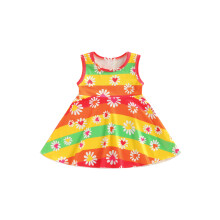 (3-4 Years, Colorful) Robe débardeur fille, sans manches, col rond, rayures et fleurs, coupe trapèze, parfaite pour l'été.