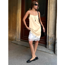 (M, Champagne) Femei lungi camisole topuri cu bretele spaghete elegante culoare solidă dantelă garnitură casual maiouri