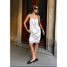 (XL, White) Femei lungi camisole topuri cu bretele spaghete elegante culoare solidă dantelă garnitură casual maiouri