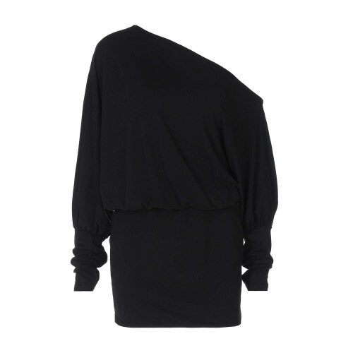 (L, Black) Robe courte asymétrique et clubs.