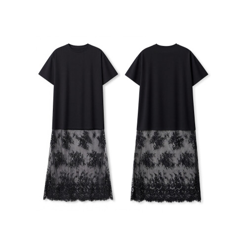 (XL, Black) Dámské šaty s krajkový patchwork. 1