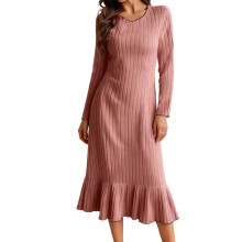 (XL, Lotus Root Color) Robe d'automne-hiver élégante le quotidien.