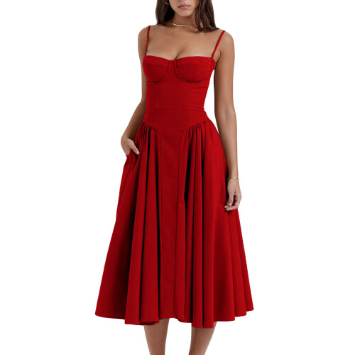 (L, Red) Rochie de vară rochie camisol