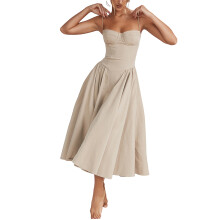(M, Khaki) Robe midi d'été décolleté plongeant.