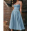 (L, Light Blue) Robe midi d'été décolleté plongeant. 6