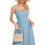 (M, Light Blue) Robe midi d'été décolleté plongeant. 4