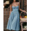 (L, Light Blue) Robe midi d'été décolleté plongeant. 5