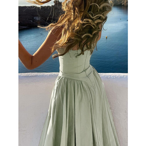 (M, Green) Robe midi d'été décolleté plongeant. 2