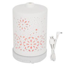 Kjølig tåkefukter med eterisk oljediffuser, keramisk diffuser, stillegående ultralydaromaterapidiffuser med LED-nattlys, timer, automatisk