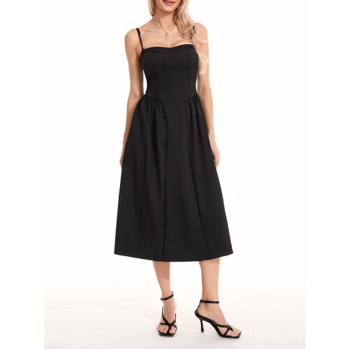 (M, Black) Robe midi d'été décolleté plongeant. 2