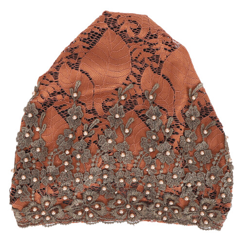 Bonnet décontracté en dentelle ornée de perles marron taille unique 1